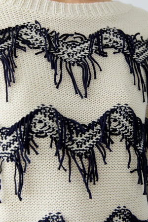 oui fringe style knit in cream & navy