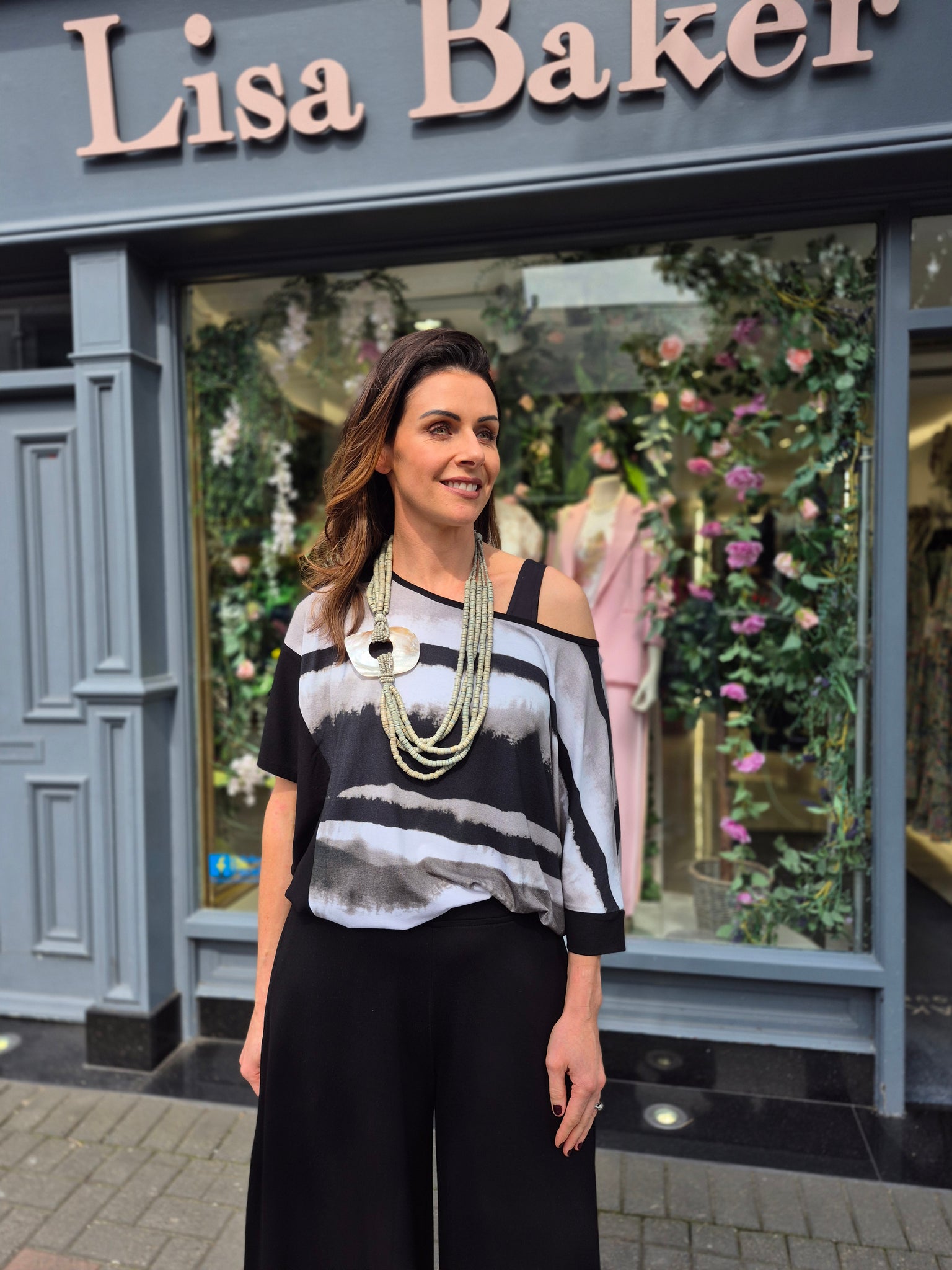 Naya tie dye striped top in khaki green &black