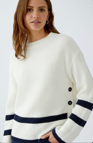 oui viniah stripe and button hem knit in cream & navy