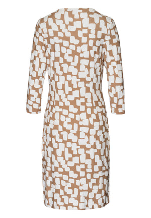 Frank walder Caffè de roma collection spot print wrap look style dress in tan and cream
Product code 202.505