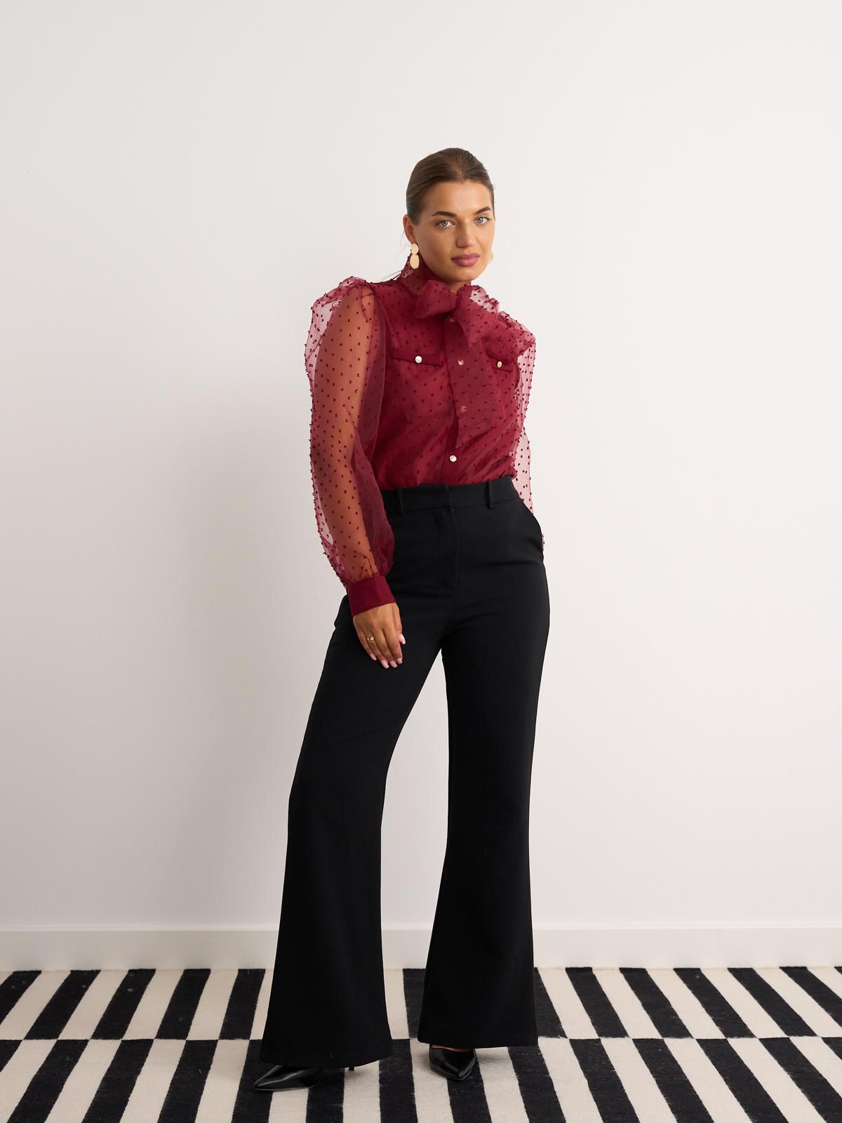 Sheer sleeve blouse in burgundy