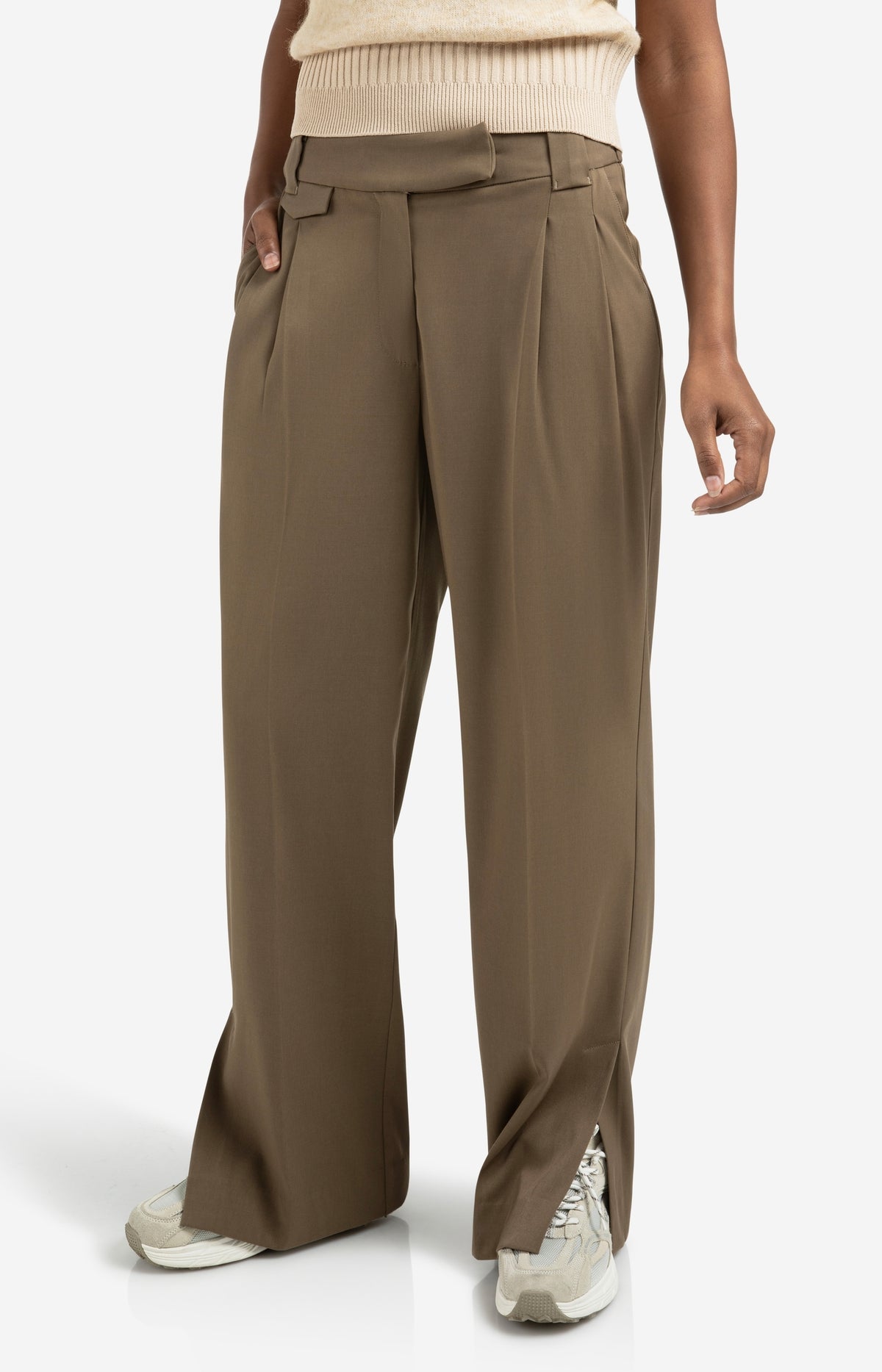 Yaya woven wide leg trousers in khaki green