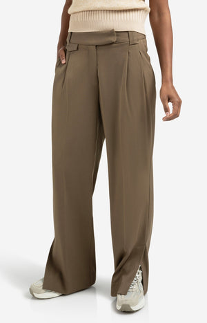 Yaya woven wide leg trousers in khaki green