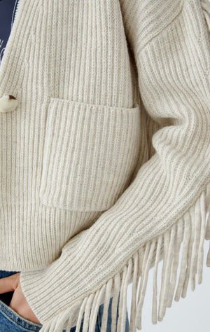 oui fringe sleeve knit cardigan in ecru