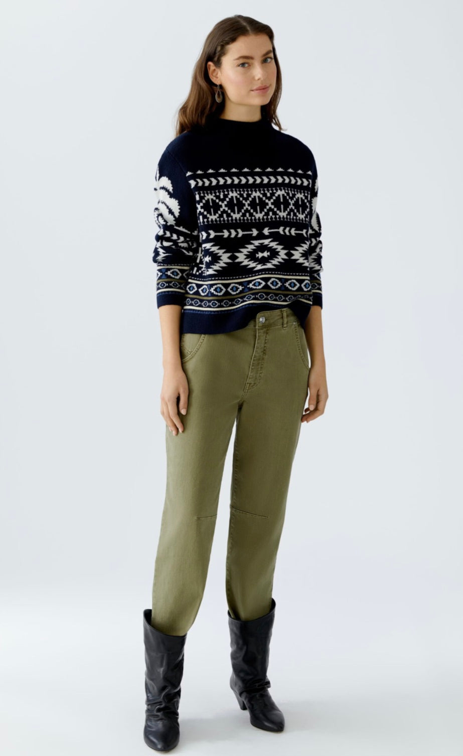 oui pattern knit jumper in navy