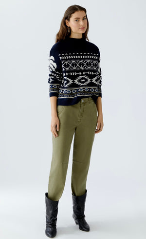 oui pattern knit jumper in navy