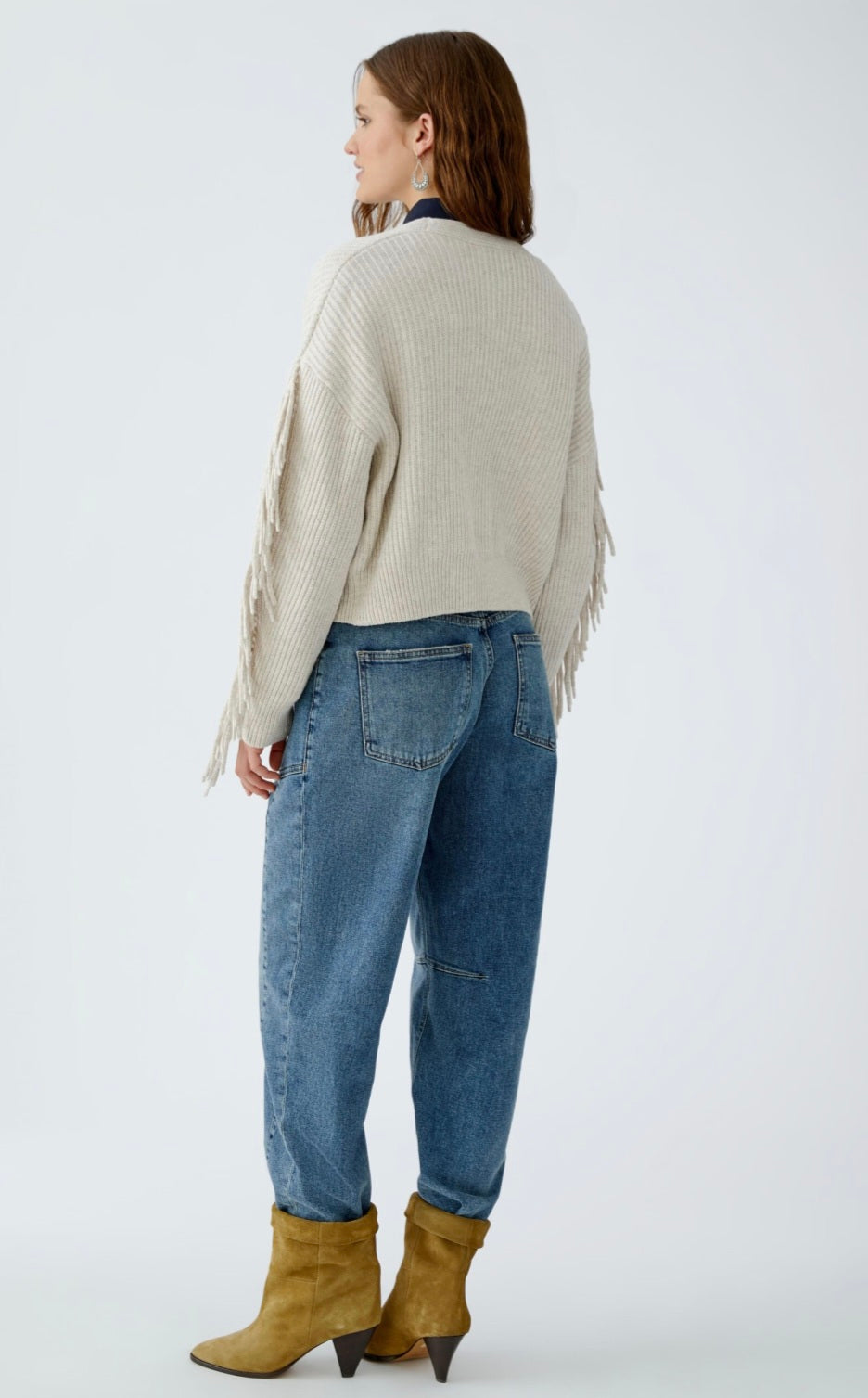 oui fringe sleeve knit cardigan in ecru