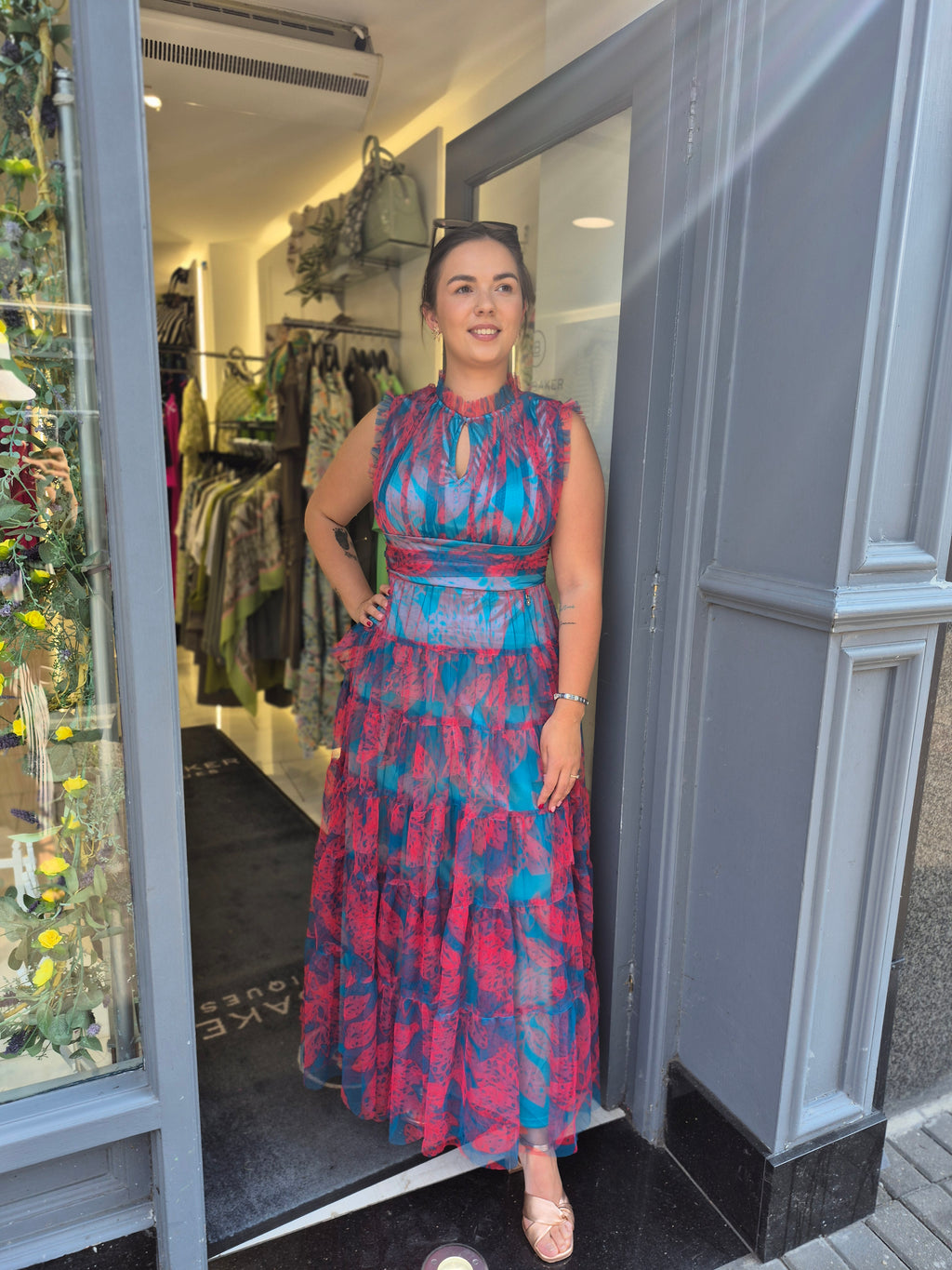 Goa Goa midaxi print tulle dress in blue & red