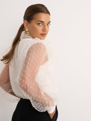 Sheer sleeve blouse in white