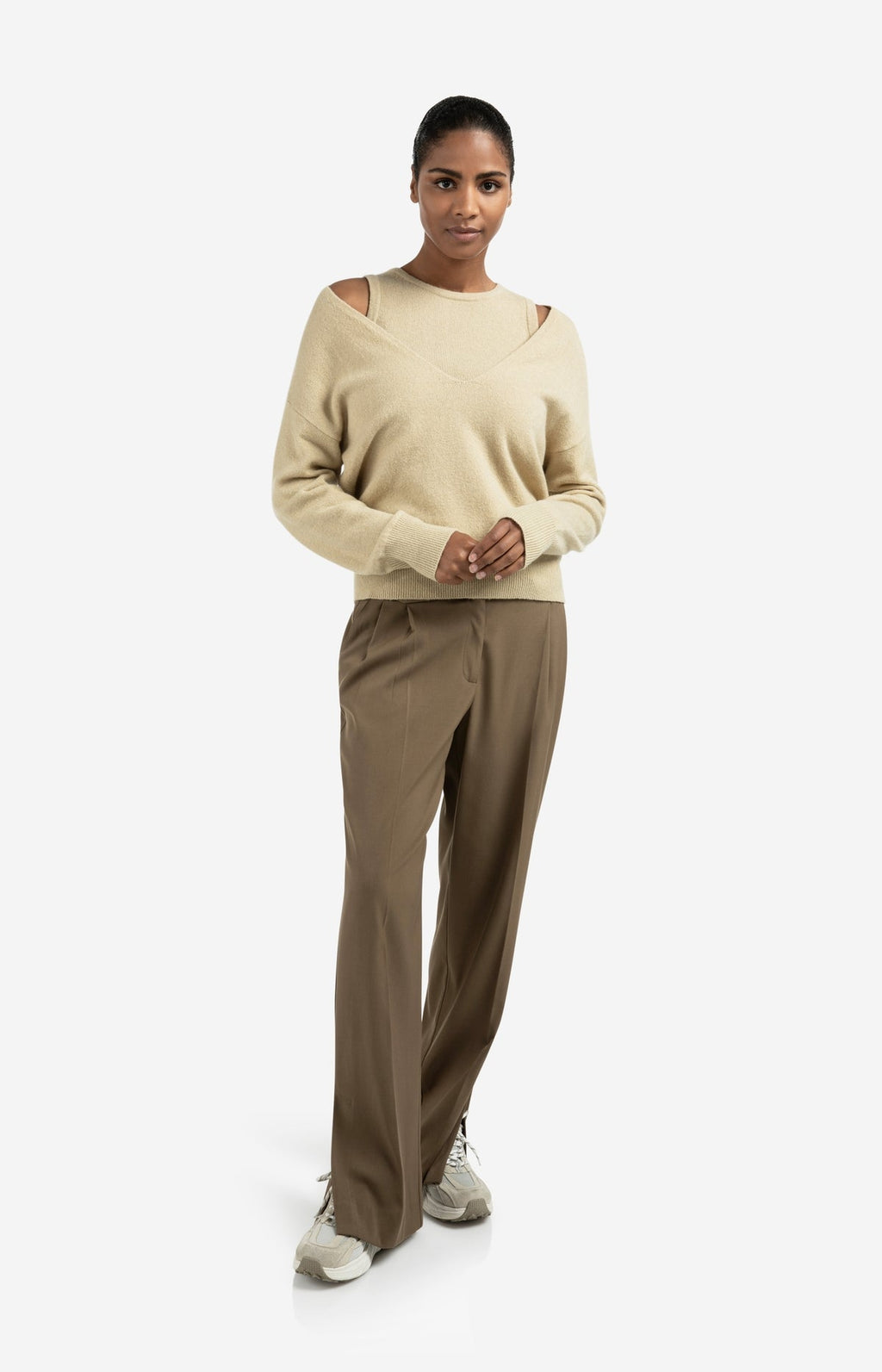 Yaya woven wide leg trousers in khaki green