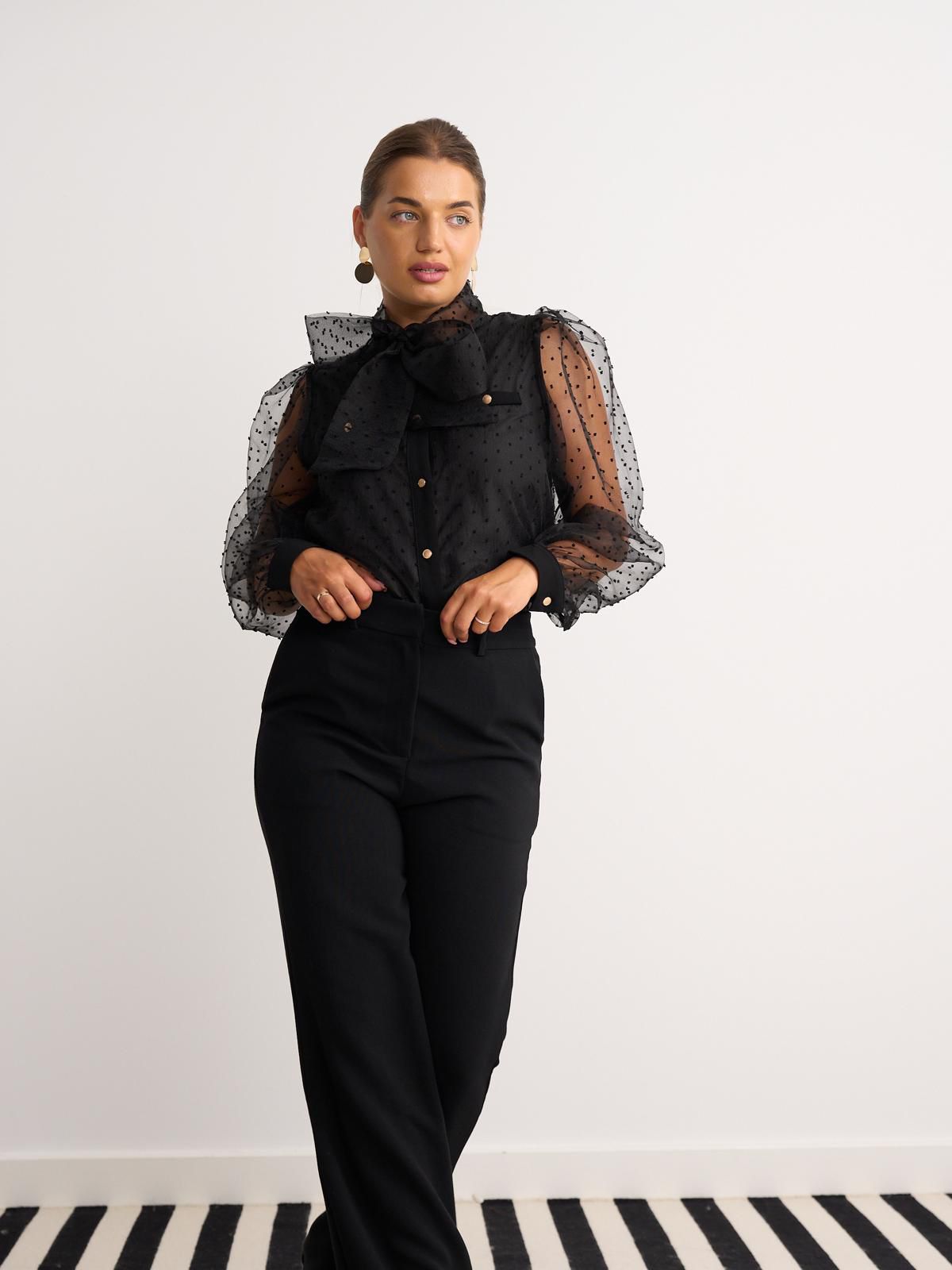 Sheer sleeve blouse in black