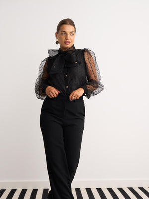 Sheer sleeve blouse in black