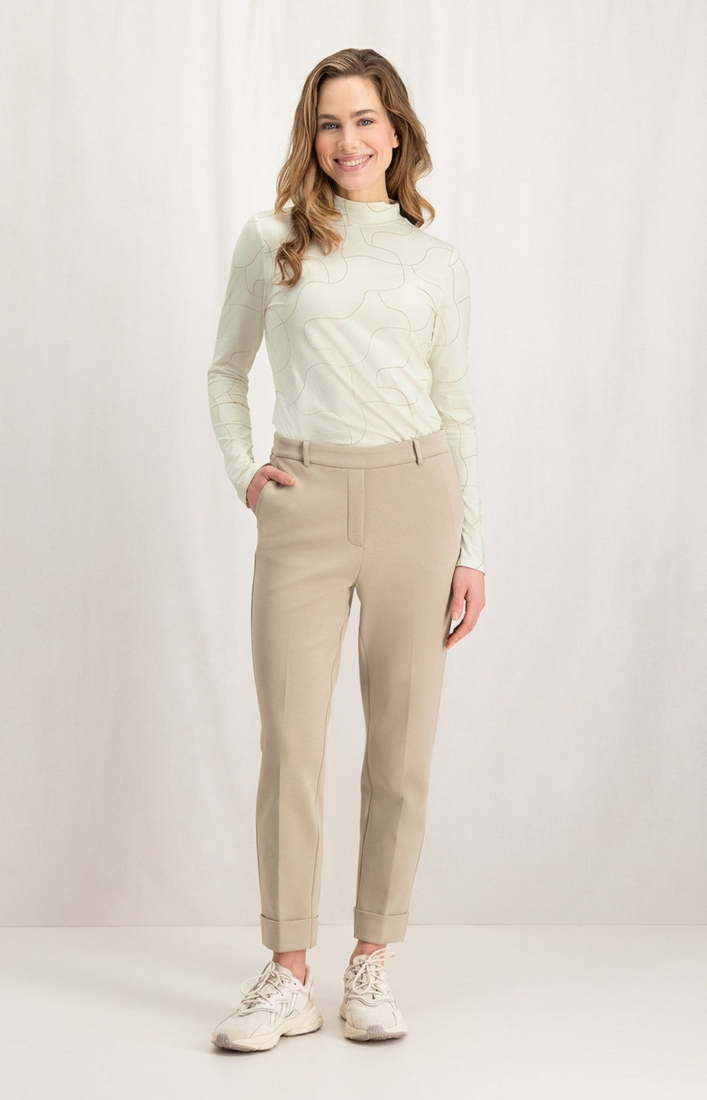 <p>YAYA Jersey turn up style elasticated waistband trousers in taupe</p>