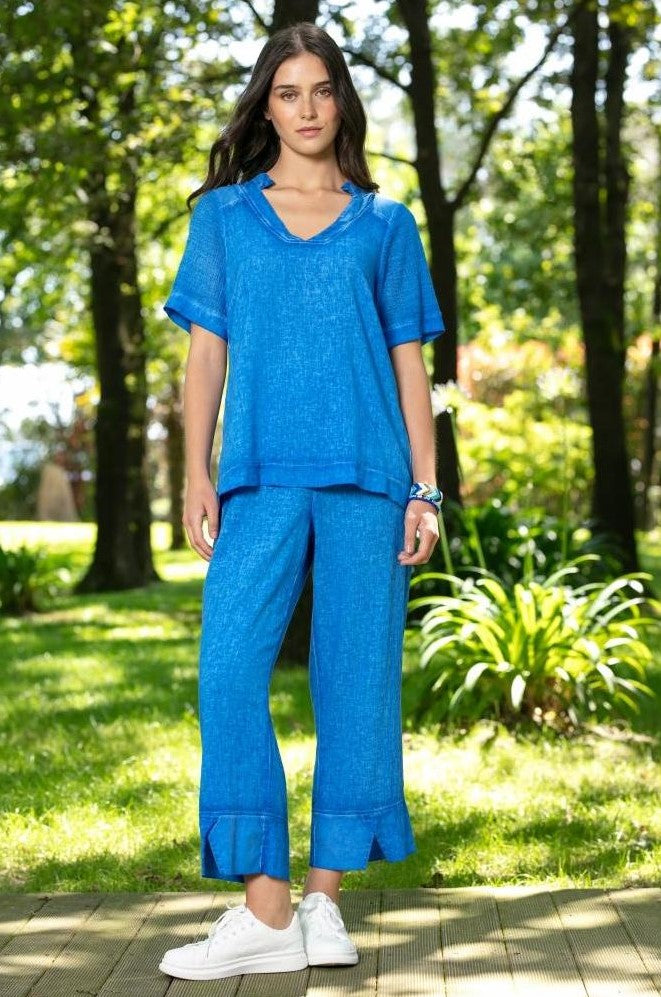 Maloka Tom keyhole back short sleeve top in blue, product code MK241202201 (front)