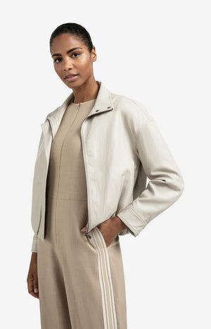 yaya faux leather jacket with elasticated hem in stone