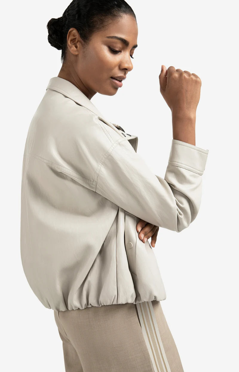 yaya faux leather jacket with elasticated hem in stone
