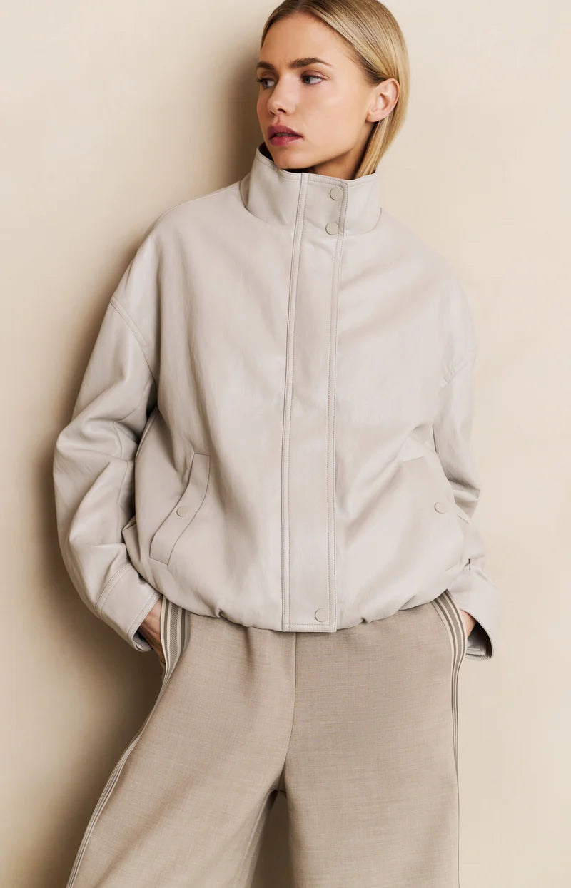 yaya faux leather jacket with elasticated hem in stone
