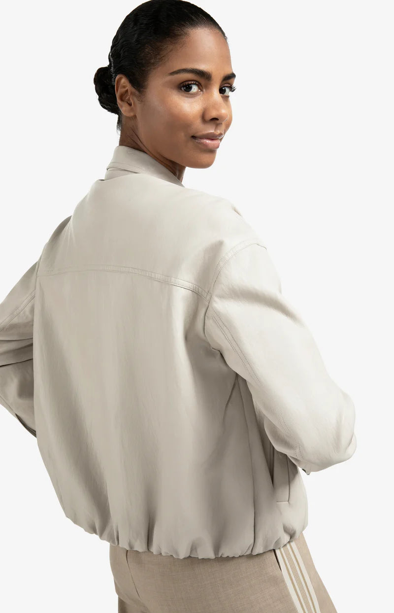 yaya faux leather jacket with elasticated hem in stone