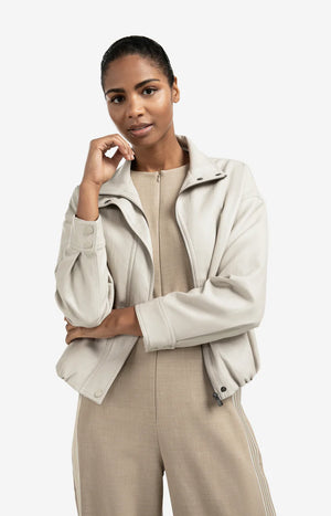 yaya faux leather jacket with elasticated hem in stone