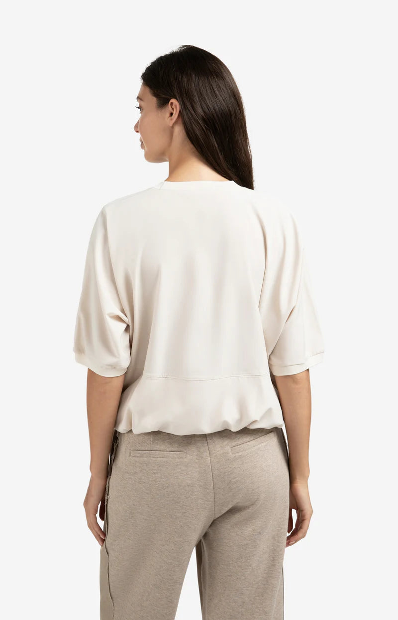 yaya short sleeve top with balloon hem in off white