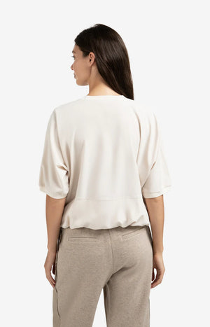 yaya short sleeve top with balloon hem in off white