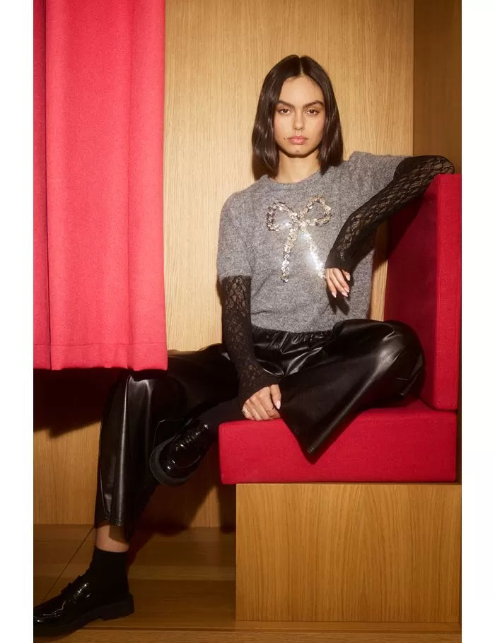 lili sidonio sequin bow knit in grey