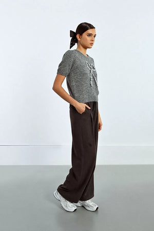 lili sidonio sequin bow knit in grey