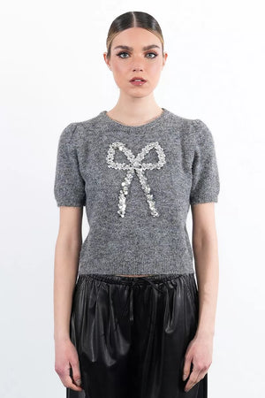 lili sidonio sequin bow knit in grey