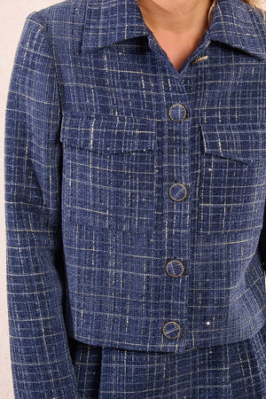 molly bracken short tweed jacket in denim blue