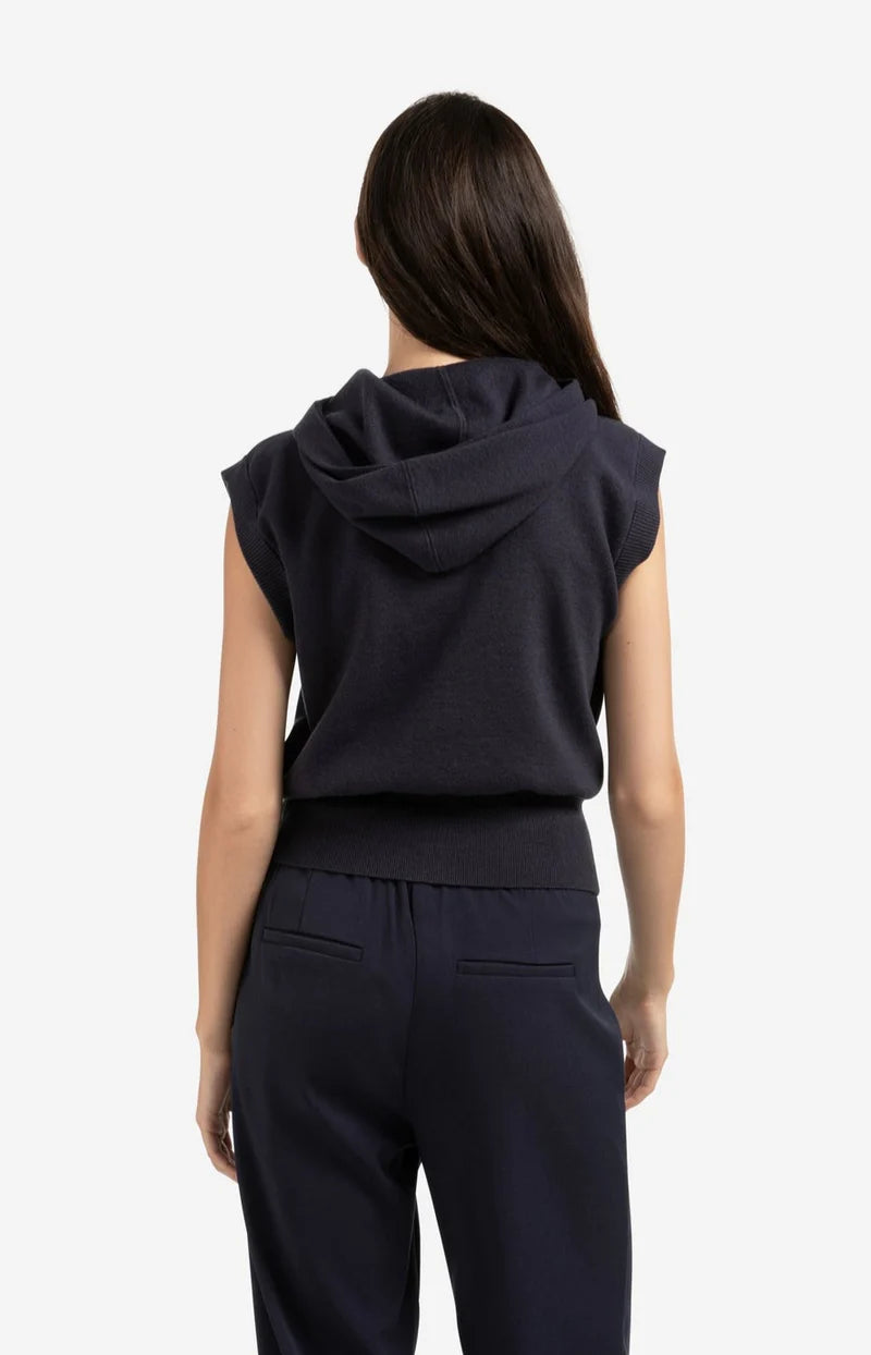 yaya sleeveless hoodie with zipper in navy