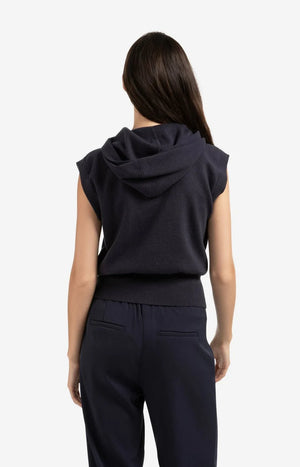 yaya sleeveless hoodie with zipper in navy