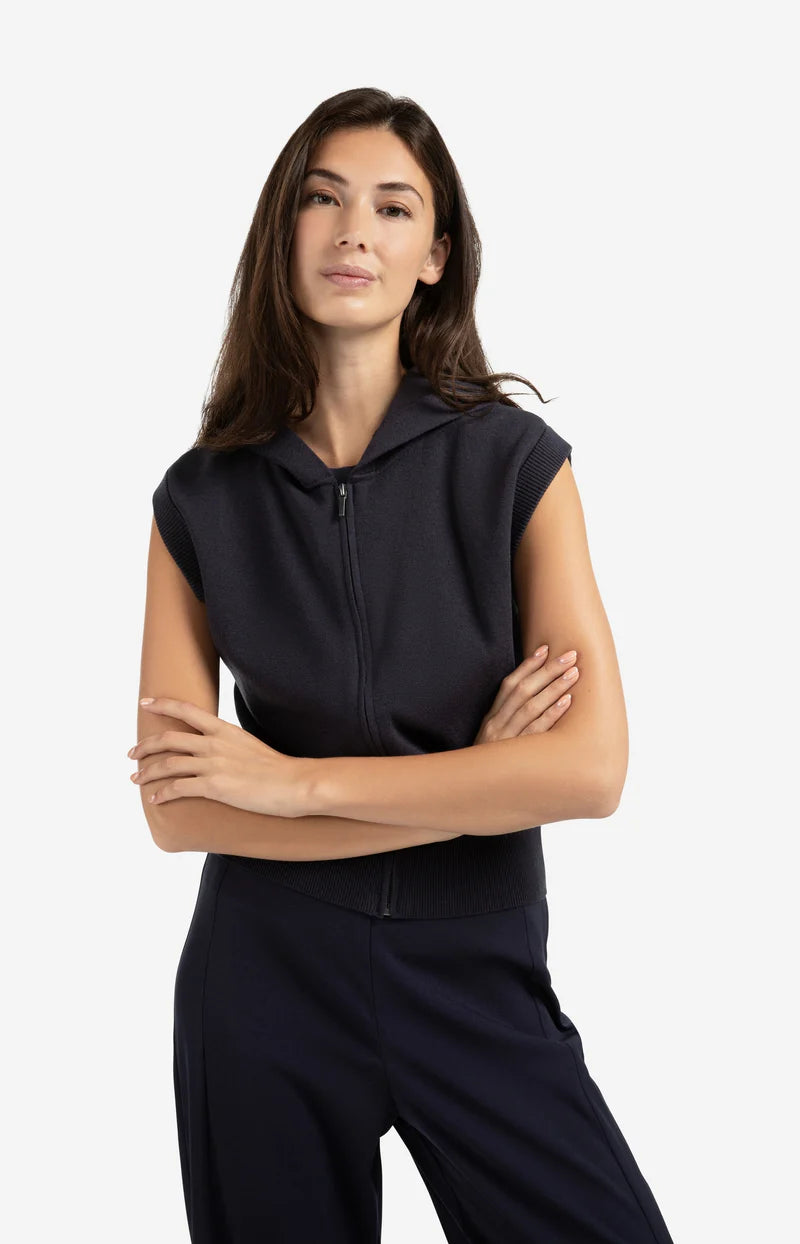 yaya sleeveless hoodie with zipper in navy