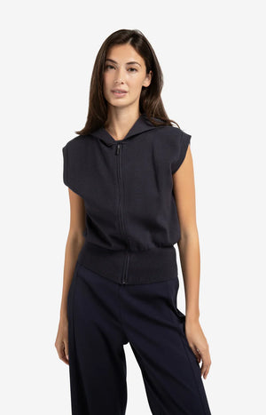 yaya sleeveless hoodie with zipper in navy