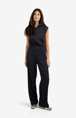 yaya sleeveless hoodie with zipper in navy
