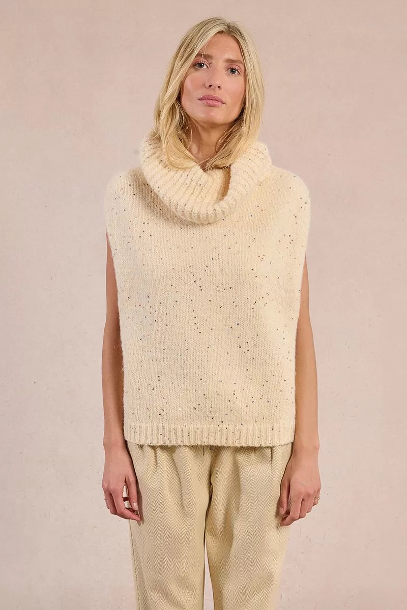 molly bracken sleeveless sequin sweater in cream
