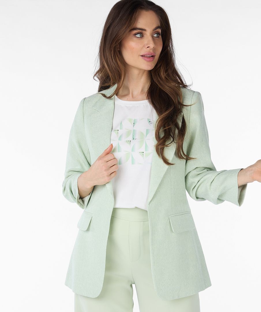 Esqualo linen look blazer with ruched sleeves in pistachio product code SP24.10008