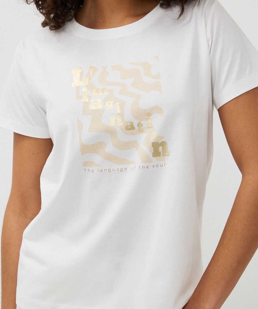 esqualo l'imagination foil print t-shirt in sand