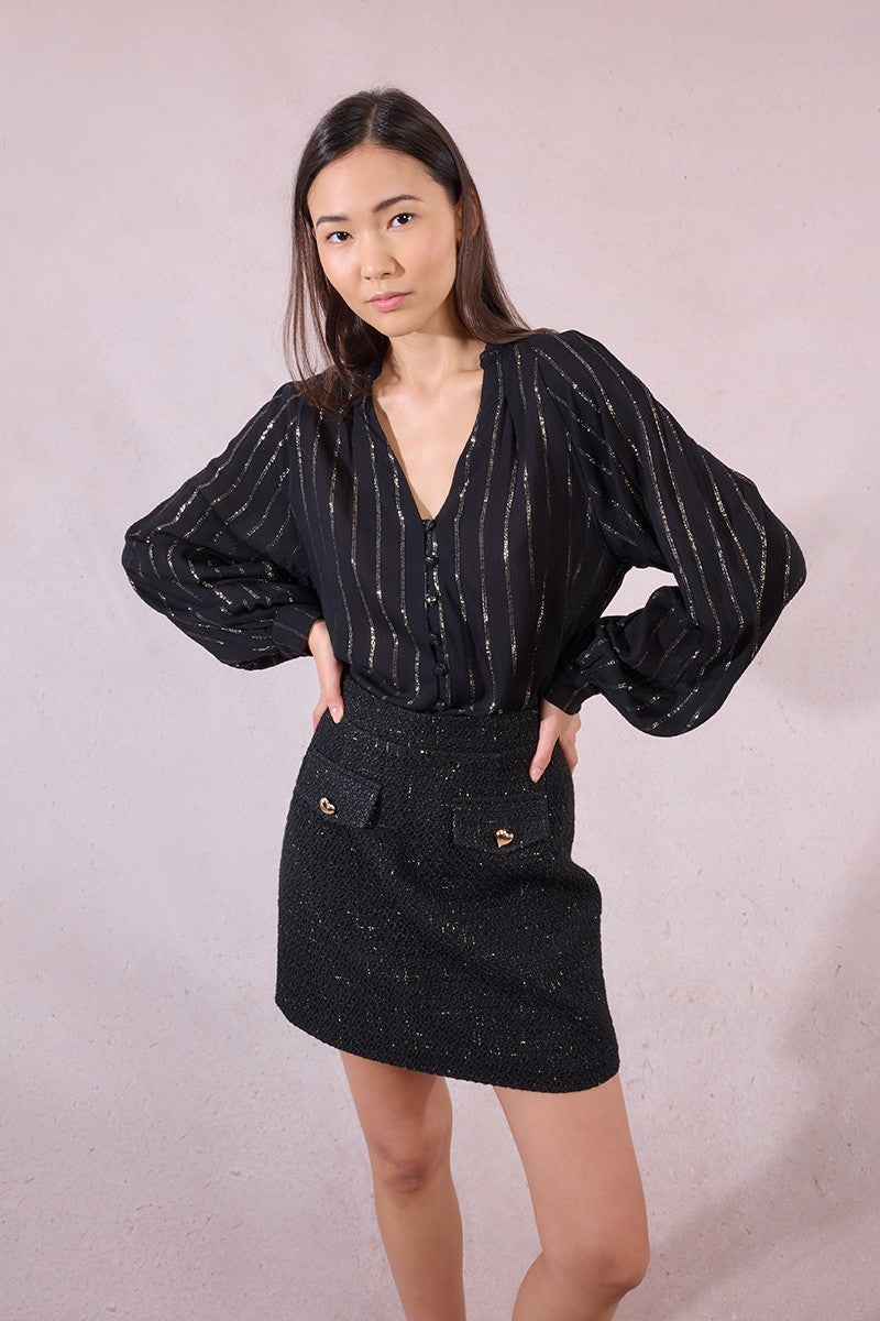 molly bracken glitter striped shirt in black