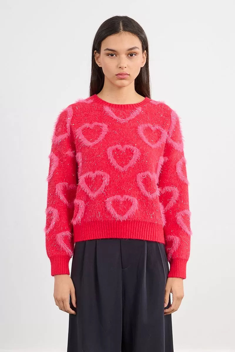 lili sidonio heart pattern knit in red