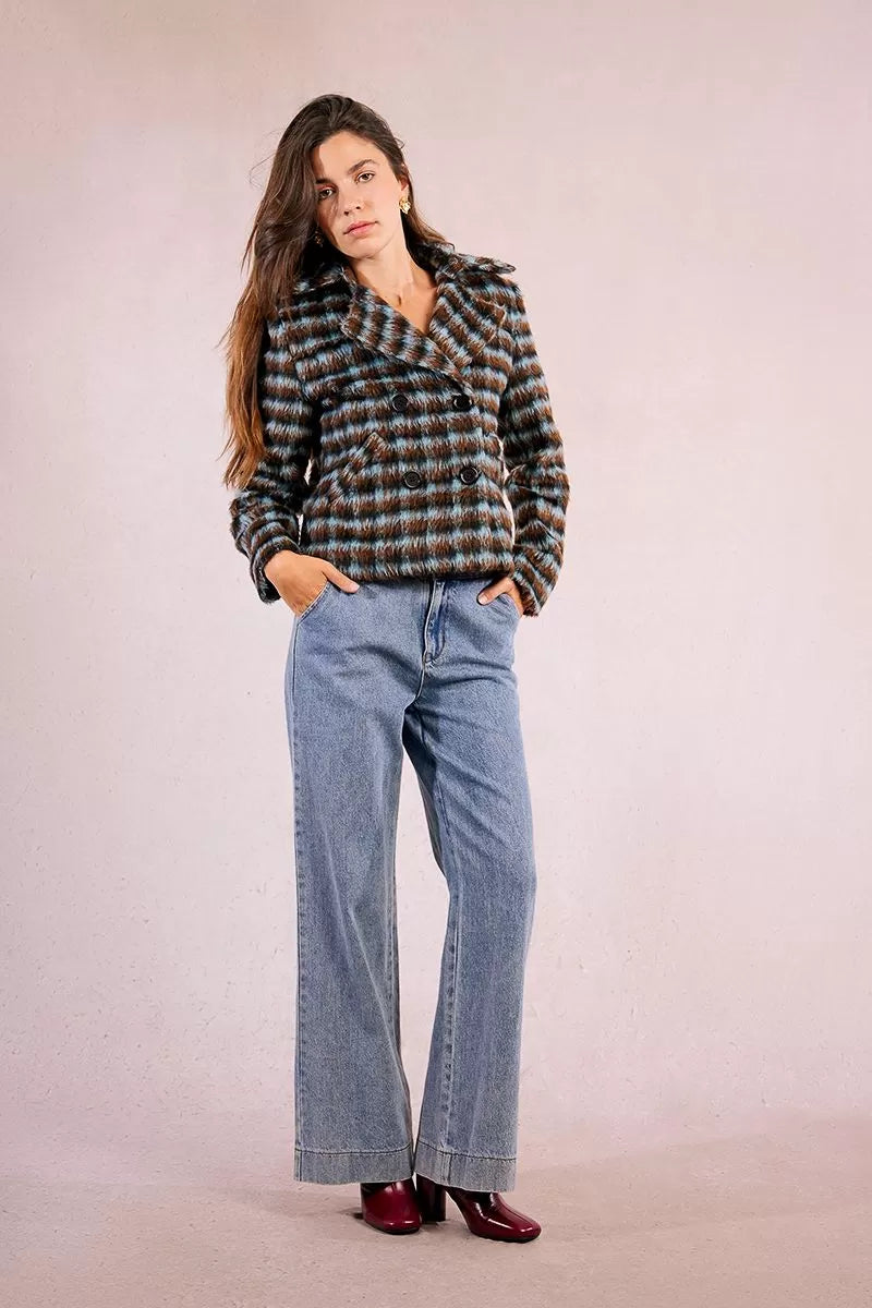 molly bracken textured plaid coat in brown