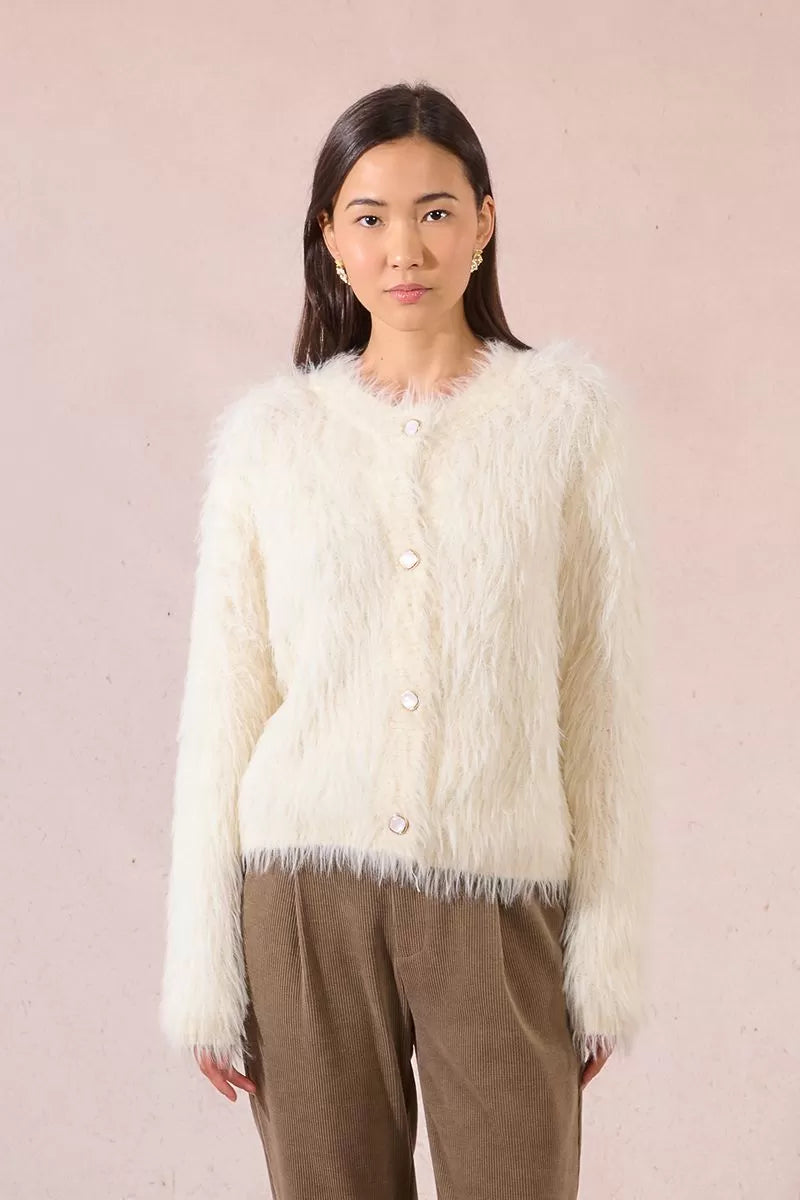 Molly bracken fluffy cardigan in off white