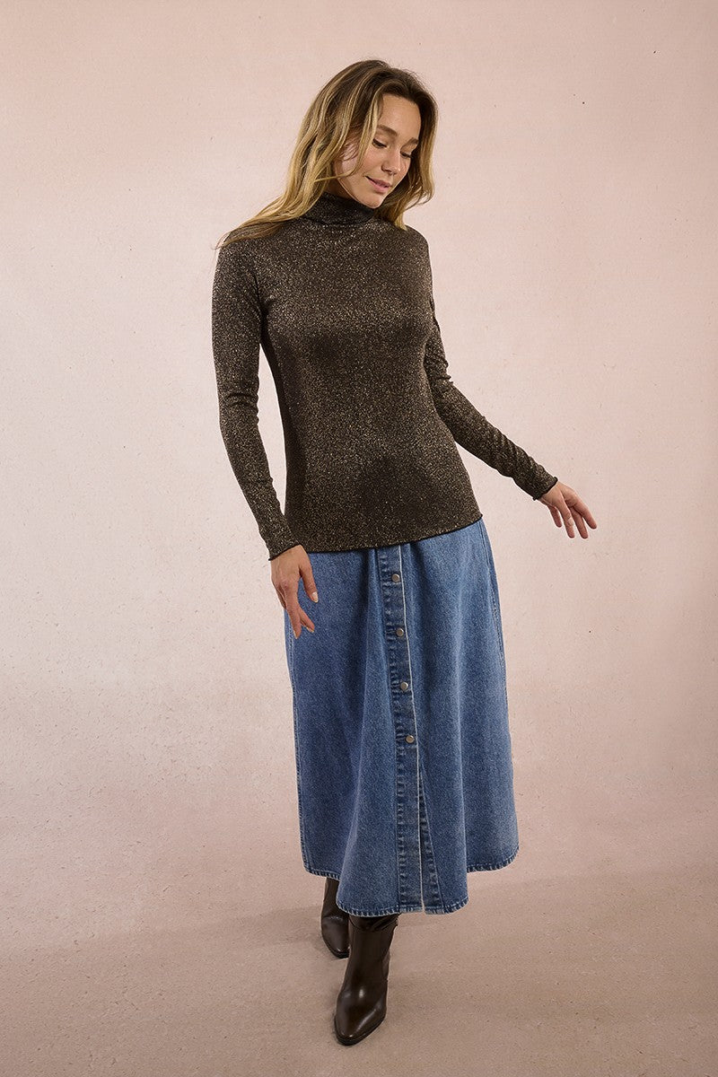 molly bracken iridescent turtleneck in brown