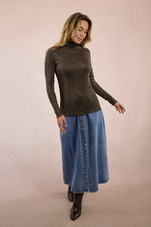 molly bracken iridescent turtleneck in brown