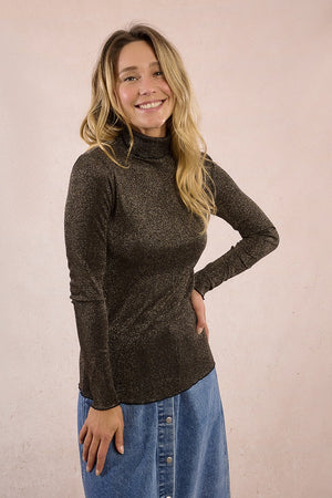 molly bracken iridescent turtleneck in brown