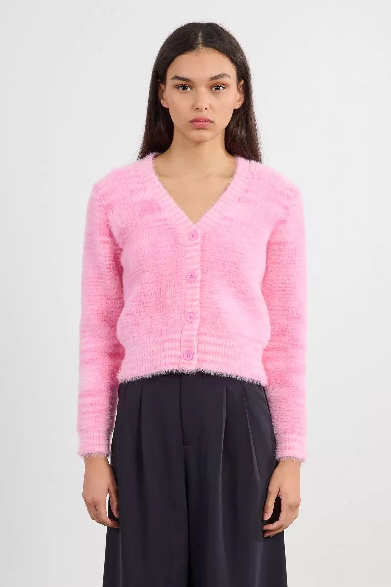 lili sidonio tie-dye fluffy cardigan in pink