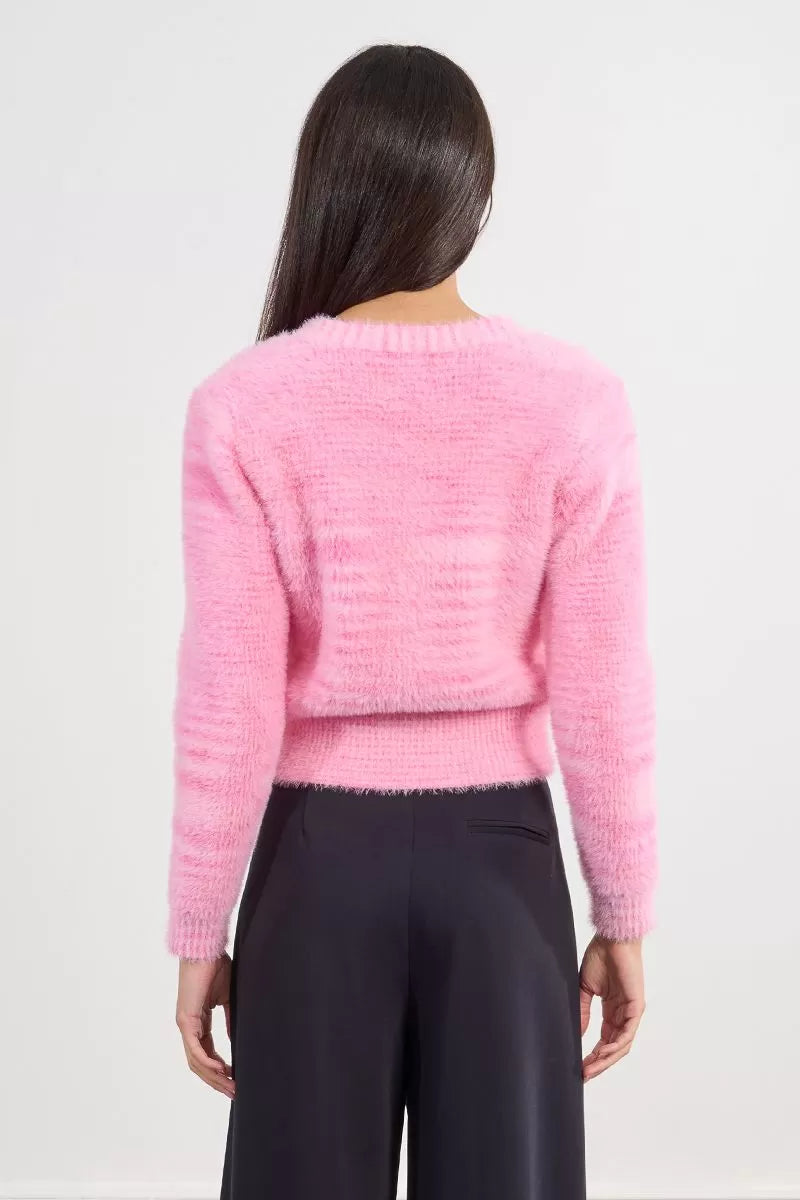 lili sidonio tie-dye fluffy cardigan in pink