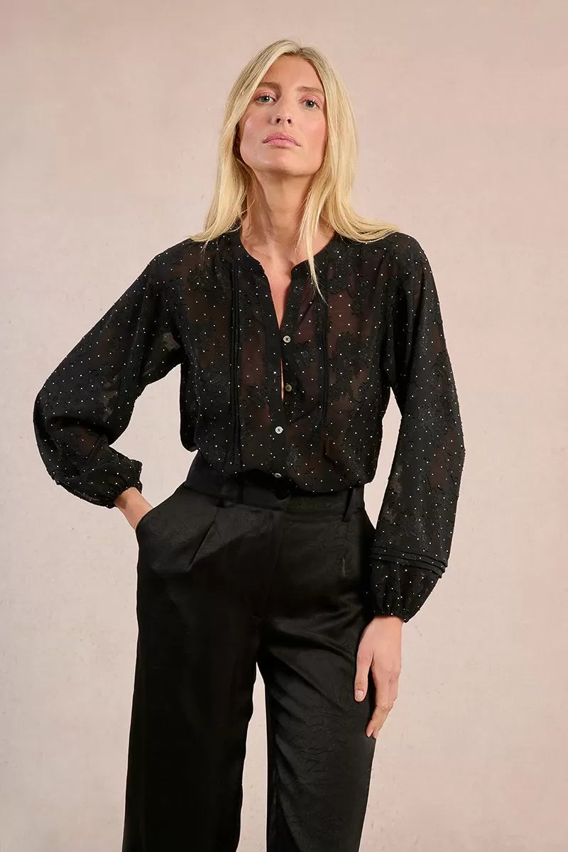 molly bracken wide leg satin trousers in black