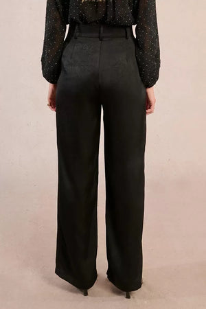 molly bracken wide leg satin trousers in black