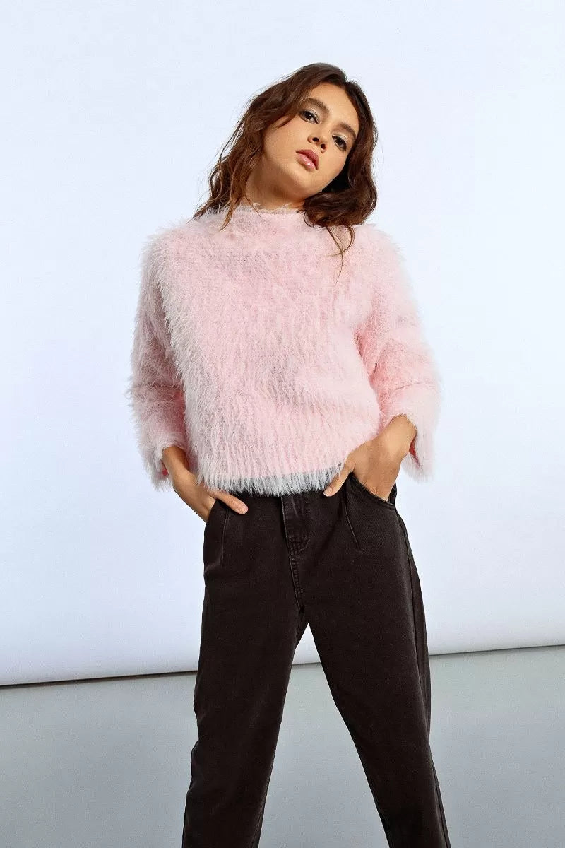 Lili sidonio fluffy knit sweater in pink
